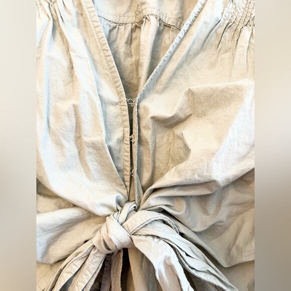 Free People Gigi Front Tie Balloon Sleeve Crop Top green tea 100% cotton boho M - Picture 7 of 11